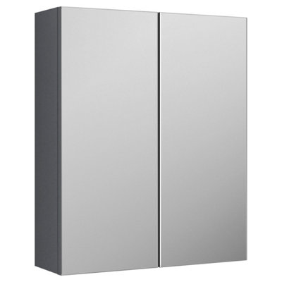FNX Bathrooms Varo 600mm 2 Door Satin Grey Wall Hung Mirror Cabinet Contemporary 715mm from B&Q