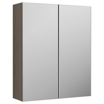 FNX Bathrooms Varo 600mm 2 Door Solace Oak Wall Hung Mirror Cabinet Contemporary 715mm from B&Q