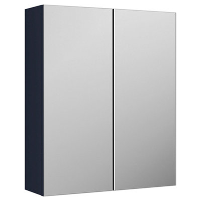FNX Bathrooms Varo 600mm 2 Door Midnight Blue Wall Hung Mirror Cabinet Contemporary 715mm from B&Q