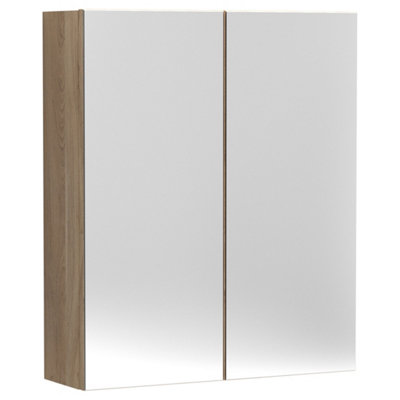 FNX Bathrooms 600mm 2 Door Bleached Oak Wall Hung Mirror Cabinet Contemporary 715mm from B&Q