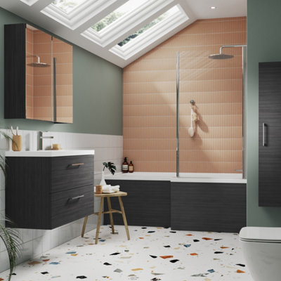 FNX Bathrooms Varo 600mm 2 Door Graphite Grey Woodgrain Wall Hung Mirror Cabinet from B&Q