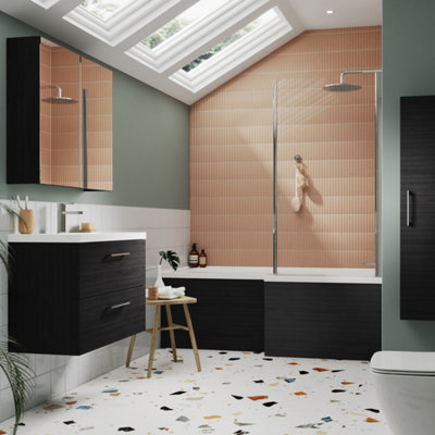 FNX Bathrooms Varo 600mm 2 Door Charcoal Black Wall Hung Mirror Cabinet from B&Q