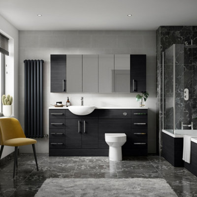 FNX Bathrooms Element Fitted Wall Hung 2 Door Mirror Unit 600mm Charcoal Black from B&Q