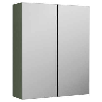 FNX Bathrooms Varo 600mm 2 Door Satin Green Wall Hung Mirror Cabinet from B&Q