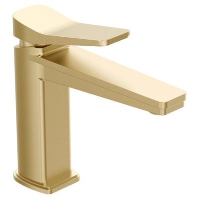 FNX Bathrooms Axis Deck Mounted Lever Basin Mixer Tap Brass Brushed Brass from B&Q