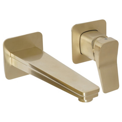 FNX Bathrooms Axis Wall Mounted Lever Basin Mixer Tap Brass Brushed Brass from B&Q