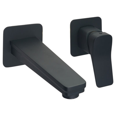 FNX Bathrooms Axis Wall Mounted Lever Basin Mixer Tap Brass Matt Black from B&Q
