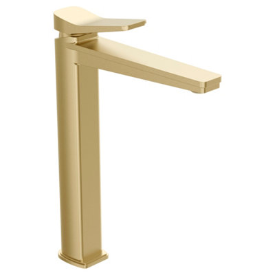 FNX Bathrooms Axis Tall Deck Mounted Lever Basin Mixer Tap Brass Brushed Brass from B&Q