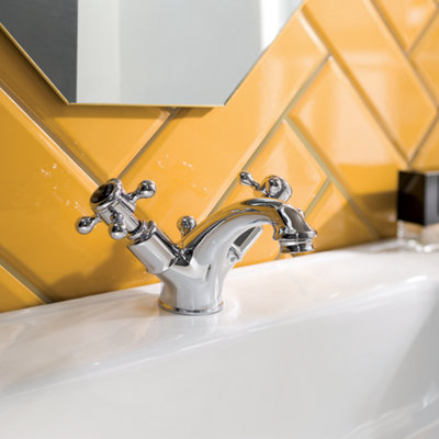 FNX Bathrooms Mayfair Crosshead Basin Mixer Tap With Pop Up Waste Matt Black Deck Mounted from B&Q