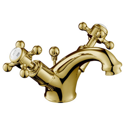 FNX Bathrooms Mayfair Crosshead Basin Mixer Tap With Pop Up Waste Antique Brass Deck Mounted from B&Q