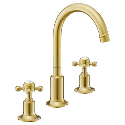 FNX Bathrooms Mayfair 3 Hole Deck Mounted Crosshead Basin Mixer Tap Swivel Spout Chrome from B&Q