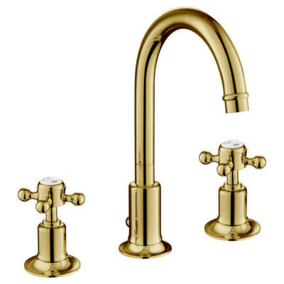 FNX Bathrooms Mayfair 3 Hole Deck Mounted Crosshead Basin Mixer Tap Swivel Spout Antique Brass from B&Q