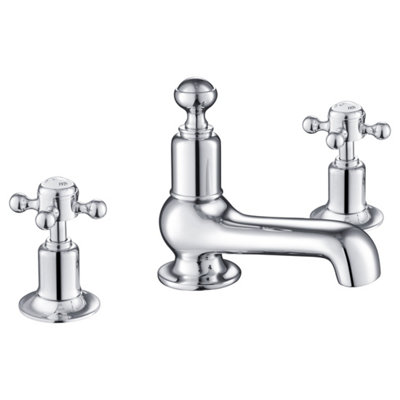 FNX Bathrooms Mayfair 3 Hole Deck Mounted Crosshead Basin Mixer Tap Chrome Brass from B&Q