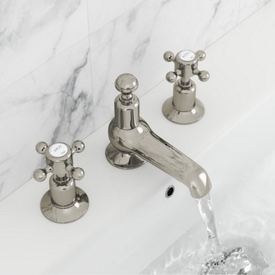 FNX Bathrooms Mayfair 3 Hole Deck Mounted Crosshead Basin Mixer Tap Nickel Brass from B&Q