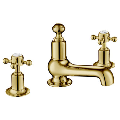FNX Bathrooms Mayfair 3 Hole Deck Mounted Crosshead Basin Mixer Tap Antique Brass from B&Q