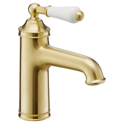 FNX Bathrooms Mayfair Basin Mixer Tap With Click Clack Waste Brushed Brass Lever Deck Mounted from B&Q
