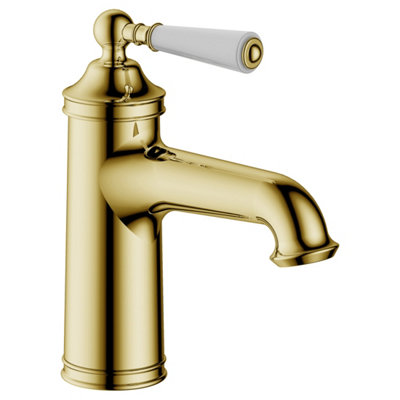 FNX Bathrooms Mayfair Basin Mixer Tap With Click Clack Waste Antique Brass Lever Deck Mounted from B&Q