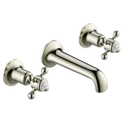 FNX Bathrooms Mayfair 3 Hole Wall Mounted Crosshead Basin Mixer Tap Nickel Brass from B&Q