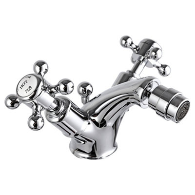 FNX Bathrooms Bubly Mayfair Crosshead Bidet Mixer Tap With Pop Up Waste Chrome Brass Deck from B&Q