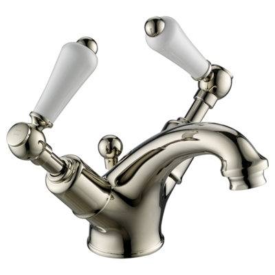 FNX Bathrooms Bubly Mayfair Lever Basin Mixer Tap With Pop Up Waste Nickel Brass Deck from B&Q