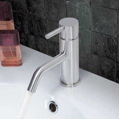 FNX Bathrooms Bubly Stark Basin Mixer Tap Without Pop-Up Waste Stainless Steel Lever Deck from B&Q