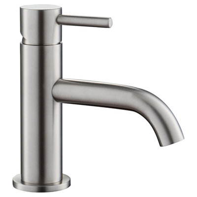 FNX Bathrooms Bubly Stark Mini Basin Mixer Tap Without Waste Stainless Steel Lever Deck from B&Q