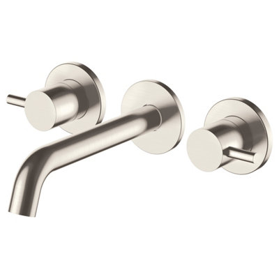 FNX Bathrooms Bubly Stark 3 Hole Wall Mounted Basin Mixer Tap Stainless Steel Lever from B&Q