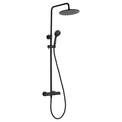 FNX Bathrooms Vera 2 Outlets Thermostatic Bar Valve Shower Kit Brass Wall Matt Black from B&Q