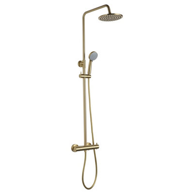 FNX Bathrooms Vera 2 Outlets Thermostatic Bar Valve Shower Kit Brass Wall Brushed Brass from B&Q