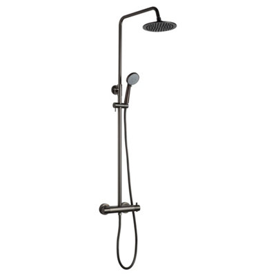 FNX Bathrooms Vera 2 Outlets Thermostatic Bar Valve Shower Kit Brass Wall Brushed Black from B&Q