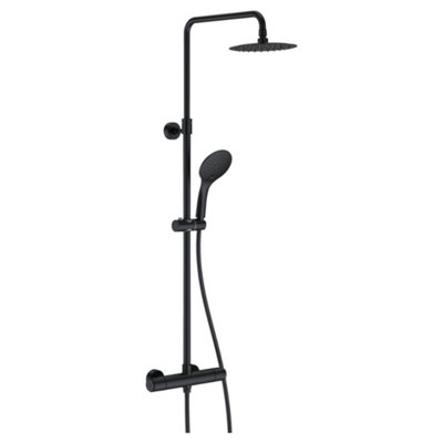 FNX Bathrooms Vera 2 Outlets Thermostatic Bar Valve Shower Kit Knob Brass Wall Matt Black from B&Q