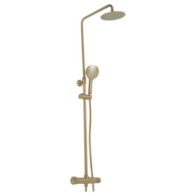 FNX Bathrooms Vera 2 Outlets Thermostatic Bar Valve Shower Kit Knob Brass Wall Brushed Brass from B&Q