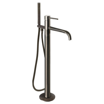 FNX Bathrooms Bubly Vera Floorstanding Bath Tap Brass Brushed Black Modern Lever 2-1/2 Bsp from B&Q