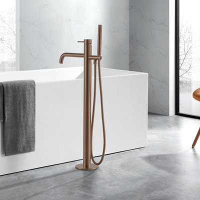 FNX Bathrooms Bubly Vera Floorstanding Bath Tap Brass Brushed Bronze Modern Lever G 1/2 from B&Q