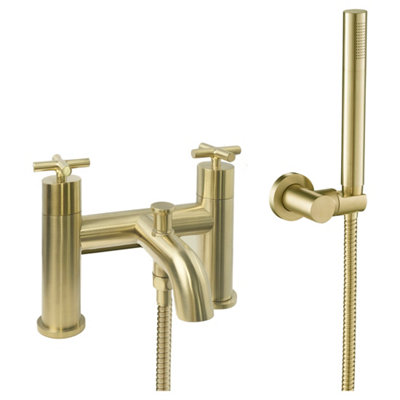FNX Bathrooms Bubly Aura Bath Shower Mixer Tap Brass Brushed Brass Modern Crosshead 3/4 Bsp from B&Q