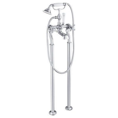 FNX Bathrooms Bubly Kensington Freestanding Bath Tap Brass Chrome Traditional Crosshead Lever from B&Q