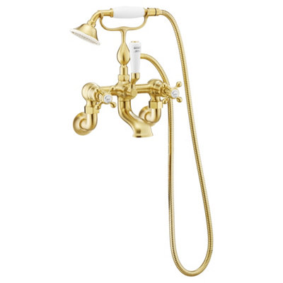 FNX Bathrooms Bubly Kensington Bath Shower Mixer Tap Brass Chrome Traditional Crosshead Lever from B&Q
