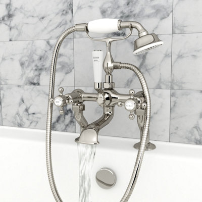 FNX Bathrooms Bubly Kensington Bath Shower Mixer Tap Brass Nickel Traditional Crosshead Lever from B&Q
