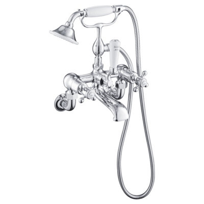 FNX Bathrooms Bubly Kensington Bath Shower Mixer Tap Brass Chrome Traditional Crosshead Lever from B&Q