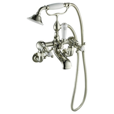 FNX Bathrooms Bubly Kensington Bath Shower Mixer Tap Brass Nickel Traditional Crosshead Lever from B&Q