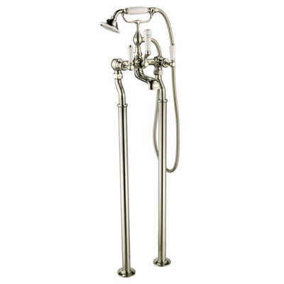 FNX Bathrooms Bubly Kensington Freestanding Bath Tap Brass Nickel Traditional Lever Manual from B&Q