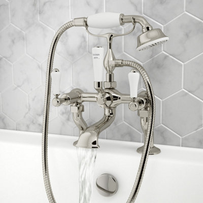 FNX Bathrooms Bubly Kensington Bath Shower Mixer Tap Brass Nickel Traditional Lever 3/4 Bsp from B&Q