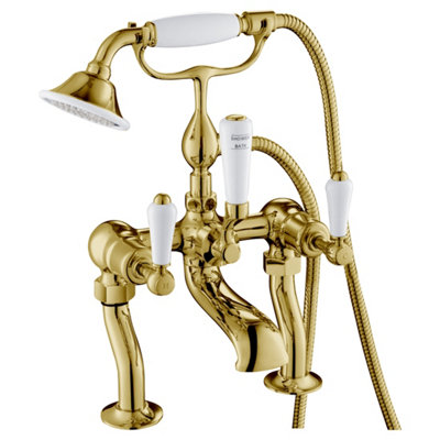 FNX Bathrooms Bubly Kensington Bath Shower Mixer Tap Brass Light Gold Traditional Lever 3/4 Bsp from B&Q