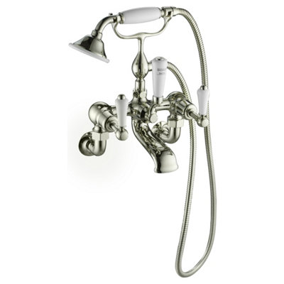 FNX Bathrooms Bubly Kensington Bath Shower Mixer Tap Brass Nickel Traditional Lever 3/4 Bsp from B&Q
