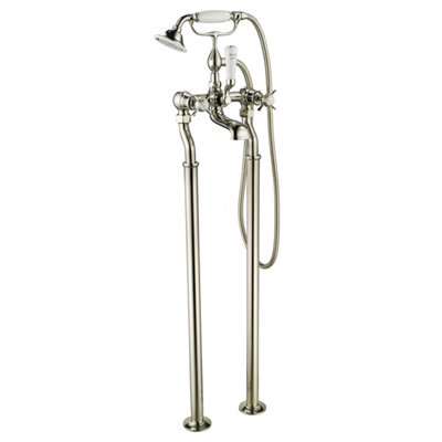 FNX Bathrooms Bubly Kensington Freestanding Bath Tap Brass Nickel Traditional Crosshead Lever from B&Q