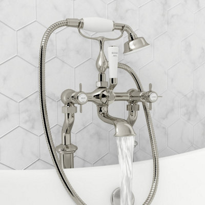 FNX Bathrooms Bubly Kensington Pinch Deck Mounted Bath Shower Mixer Tap Kit Brass Crosshead from B&Q