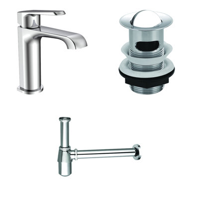 B&Q -  Chrome Mono Basin Mixer Tap Slotted Swivel Waste And Round Bottle Trap Pack
