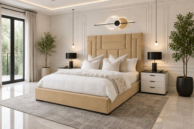 Abstract Haven Ottoman Gas Lift Storage Bed With Headboard Beige