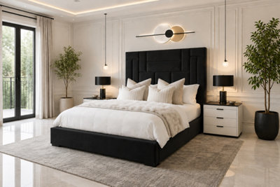  - Abstract Haven Ottoman Gas Lift Storage Bed With Headboard Black
