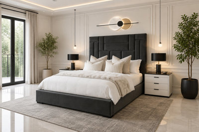 Abstract Haven Ottoman Gas Lift Storage Bed With Headboard Grey